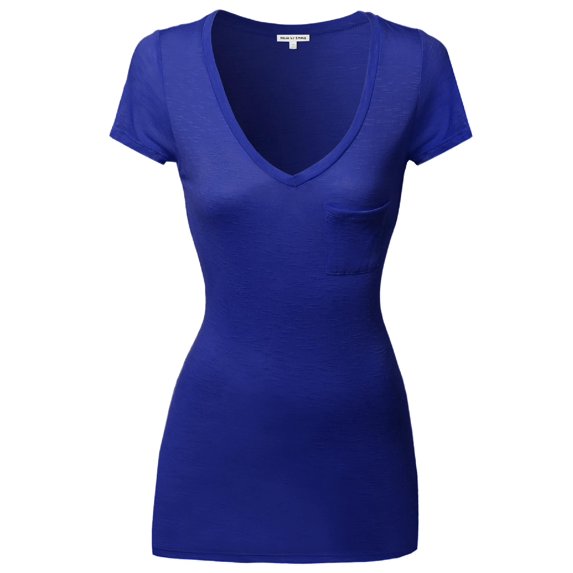 FashionOutfit Women's Super Strech SoftRayon Spandex Long V-Neck Short Sleeve Tops