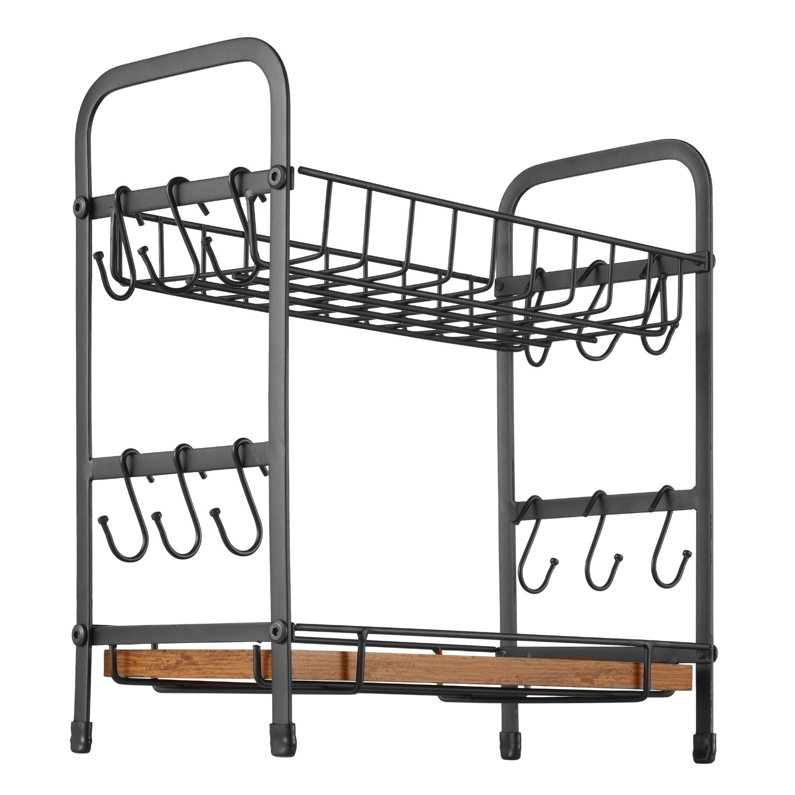 Coffee Bar Organizer 12 Hooks 2-Tier Carbon Steel Countertop Rack for Kitchen Office Breakroom
