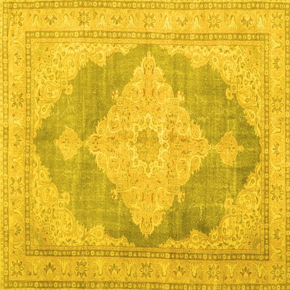 Ahgly Company Machine Washable Indoor Square Persian Yellow Traditional Area Rugs, 6' Square