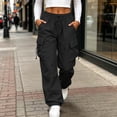 thumbnail image 5 of Axiiglly Cargo Pants for Women, Casual Drawstring Elastic Waist Black Work Pants with Multi Pockets, Baggy Stretchy Straight Leg Hiking Streetwear, XXS-2XL, 5 of 9