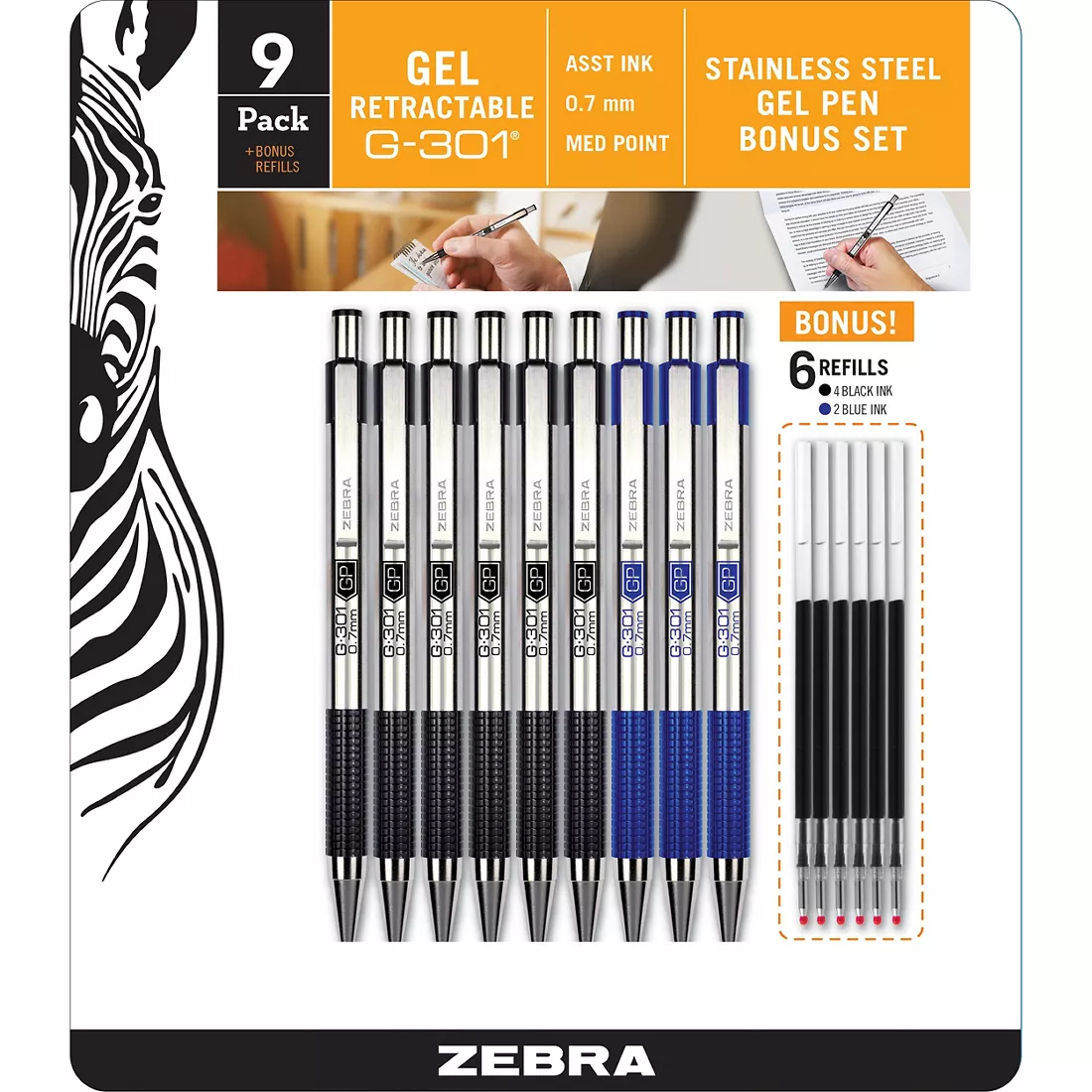 Product of Zebra G301 Steel Retractable Gel Pen with 0.7mm Medium
