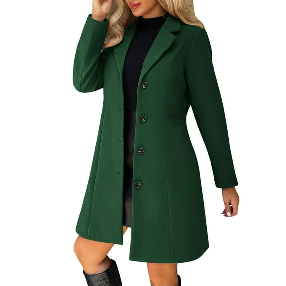Perfectbot Women's Classic Notched Lapel Pea Coat, Wool Blend Single Breasted Long Trench Coat, S-5XL