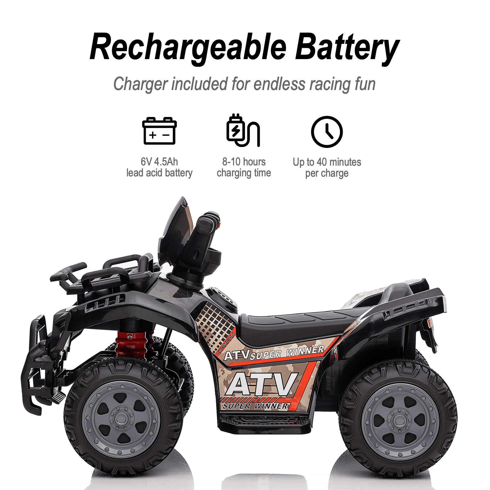 Hikiddo 6V Ride-on Toy for Toddlers, Kids ATV 4 Wheeler for 1-3 Boys & Girls with Music - Black