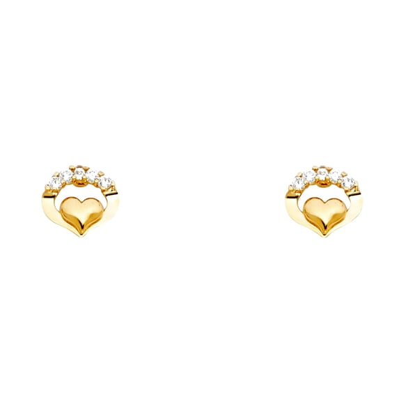 14k Yellow Gold Love Heart Cubic Zirconia Halo Stud Screw Back Earrings Stud Earring for Women