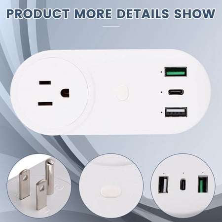 Smart Socket WiFi Plug 16A 2-Hole USB+Type-C Outlets 65W Remote Control Compatible Alexa US Plug