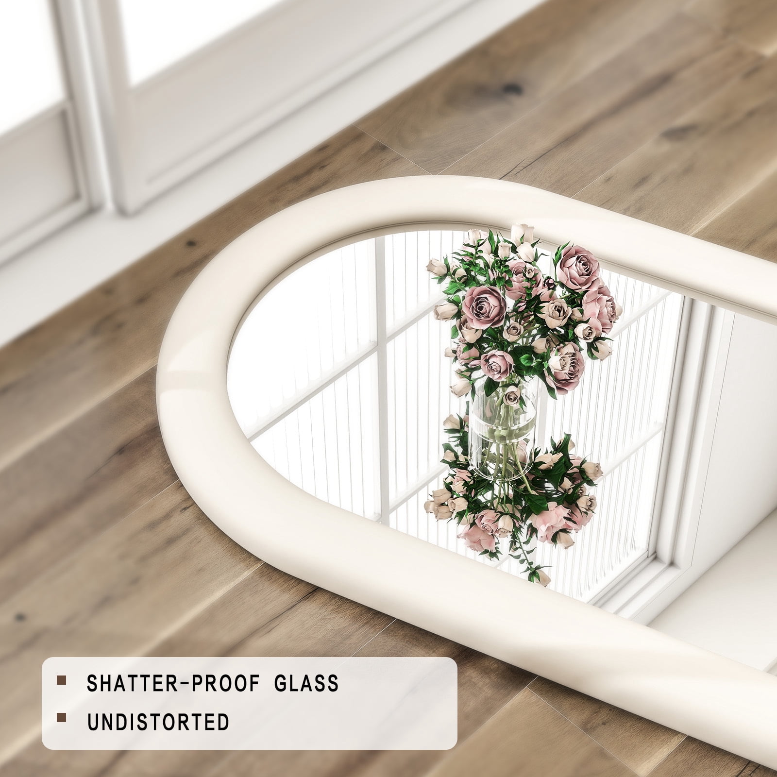 Gleamira 63"x24" Full Length Mirror Frame Arched Floor Mirror Flannel Wrapped Wooden Frame Hanging Leaning Mirror, White