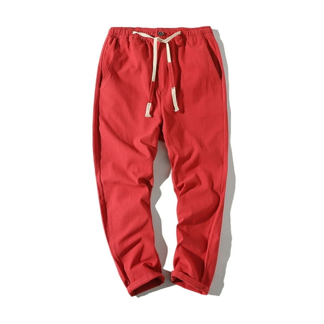 Mefallenssiah Full Length Pants Clearance Men'S Cotton Drawstring Casual Solid Color Washed Straight Leg Cropped Pants Outdoor Pants