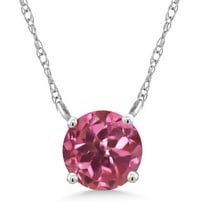 Gem Stone King 18K White Gold Pink Tourmaline Necklace for Women (0.52 Cttw, Gemstone October Birthstone, Round 5MM, 18 inch Chain)