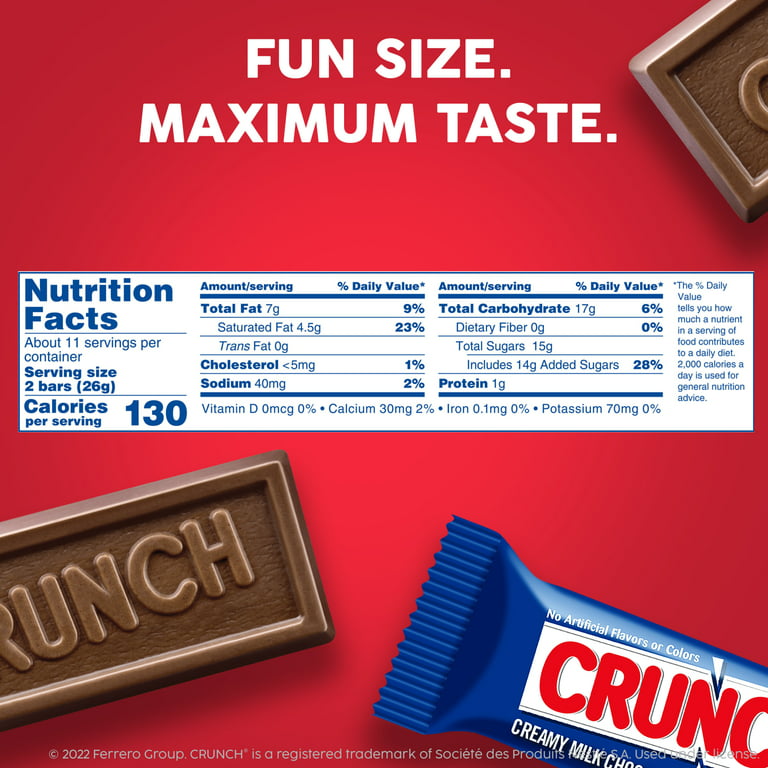Crunch Candy Bars, Milk Chocolate, Fun Size - 10 oz