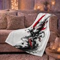 thumbnail image 6 of Japanese Kitsune Mask Ink-Splatter Art, Dramatic Artistic Scene, Warm Flannel Blanket for Home Library and Reading Nook, Art Lovers Housewarming Gift, Artistic Home Decor, 6 of 9