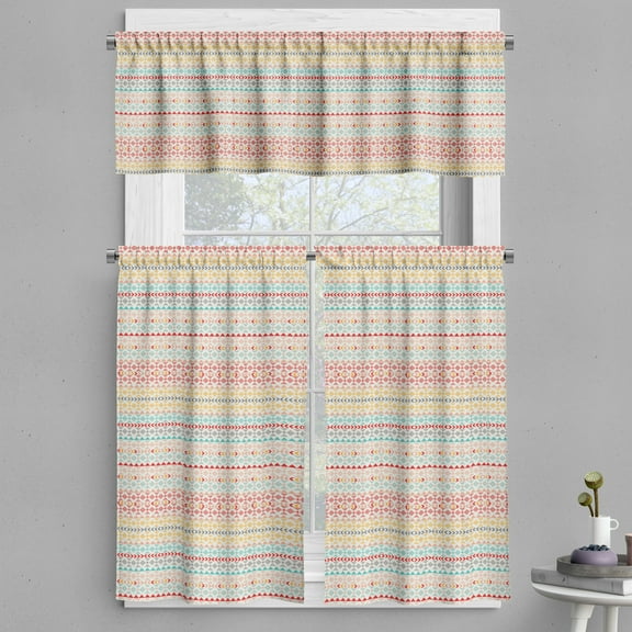 Ambesonne Vintage Valance & Curtain, Boho Stripes and Shapes, 55"x30", Multicolor