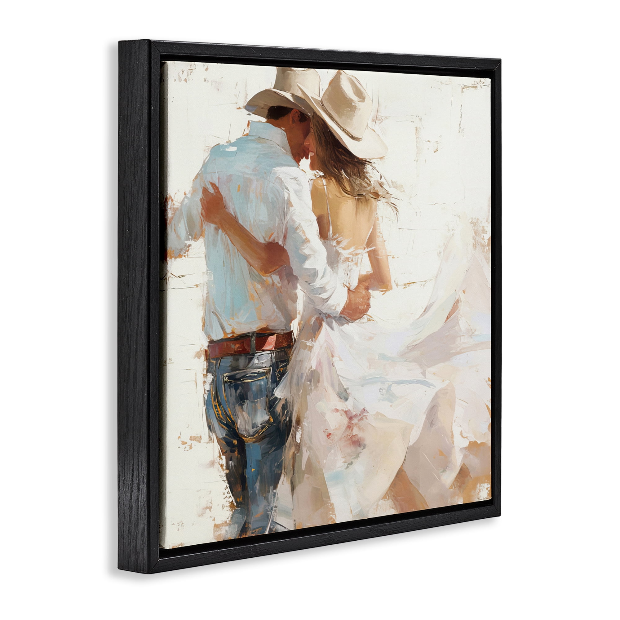 Stupell Industries Cowgirl Romance Couple Black Framed Floater Canvas Wall Art, design by Tina LeCour