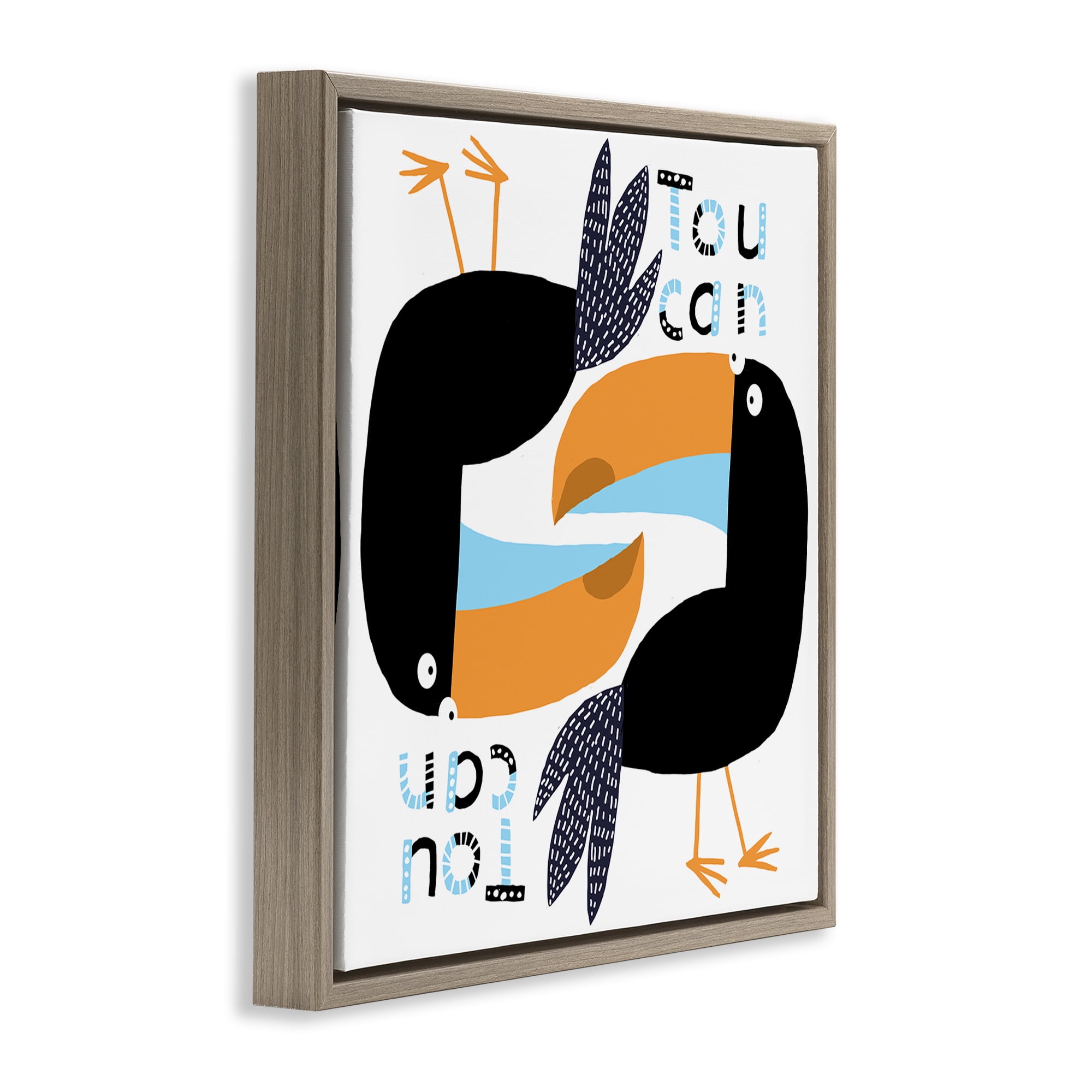 Stupell Industries Tropical Toucan Birds Animals Painting Brown Floater Framed Canvas Art Print Wall Art, 18 x 18