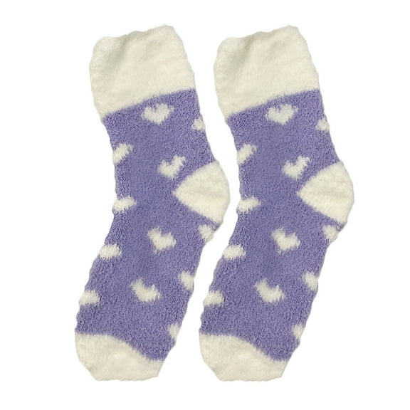 TELOLY 1 Pair Women Socks Fuzzy Fluffy Thickened Stretchy Super Soft Keep Warm Coral Fleece Love Heart Autumn Winter Floor Sleeping Socks for Daily Wear