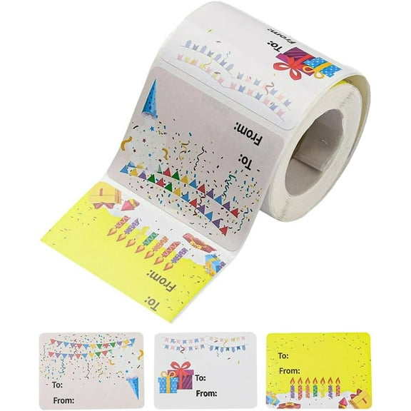 1 Roll 200Pcs Happy Birthday Gift Tags Birthday Present Stickers Self Adhesive Name Gift Labels with Word for Party Envelope Seal Mixed Color 38x50x0.2mm