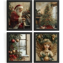 Hieng Vintage Christmas Wall Decor,Trendy Christmas Retro Posters for Room, Santa Snowman Deer Nutcracker Xmas Wall Art Prints for Living Room Kitchen Bedroom Office Set of 4 Unframed