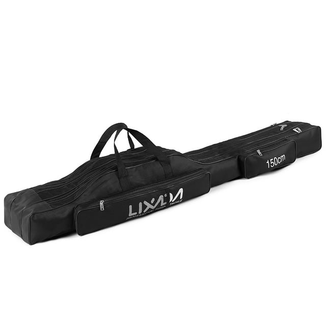 Lixada Lixada Compact Fishing Rod Case with Multiple Pockets, 150cm, Black, Oxford Fabric, Lightweight Design for Easy Transport