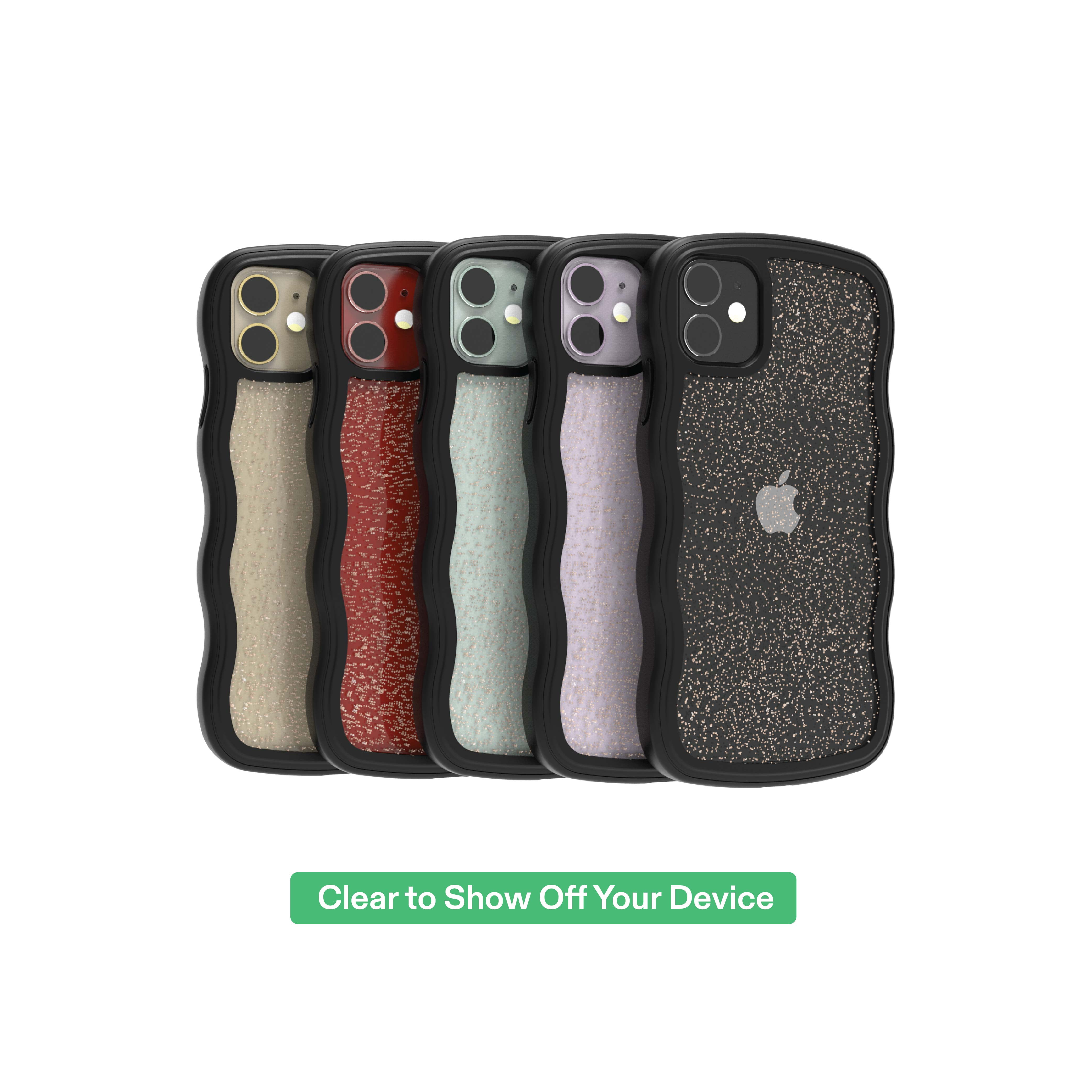 onn Wavy Grip Phone Case for iPhone 11 / iPhone XR - Black/Gold Glitter