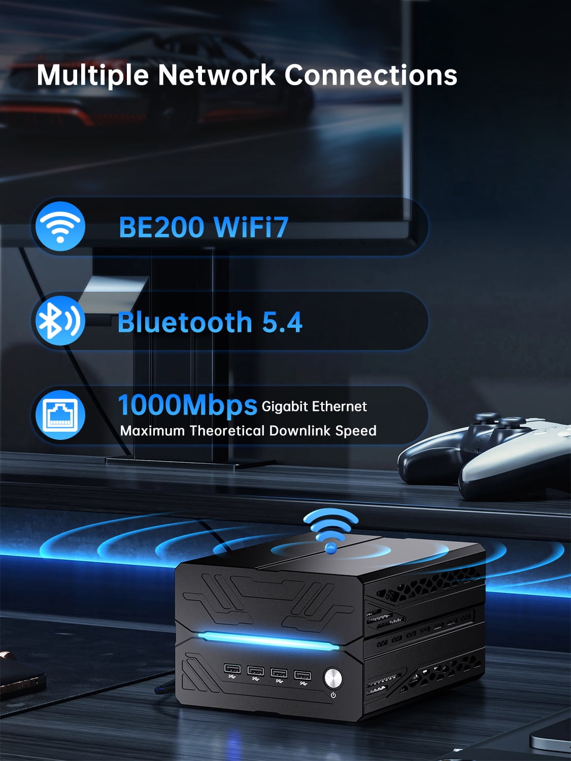 Thdeukoty Mini Gaming Pc Core i9-14900F(24C, 32T) 64GB RAM 4TB SSD, Desktop Computer with RTX 5060Ti 16G, WiFi 7, BT5.4, RJ45 Port, Quad Display for Gaming/Design/Office