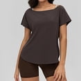 thumbnail image 2 of hoksml Women's Off Shoulder T-Shirt One Shoulder Convertible Short Sleeve Curved Hem Loose Fit Workout Tops Multiple Colors, 2 of 5
