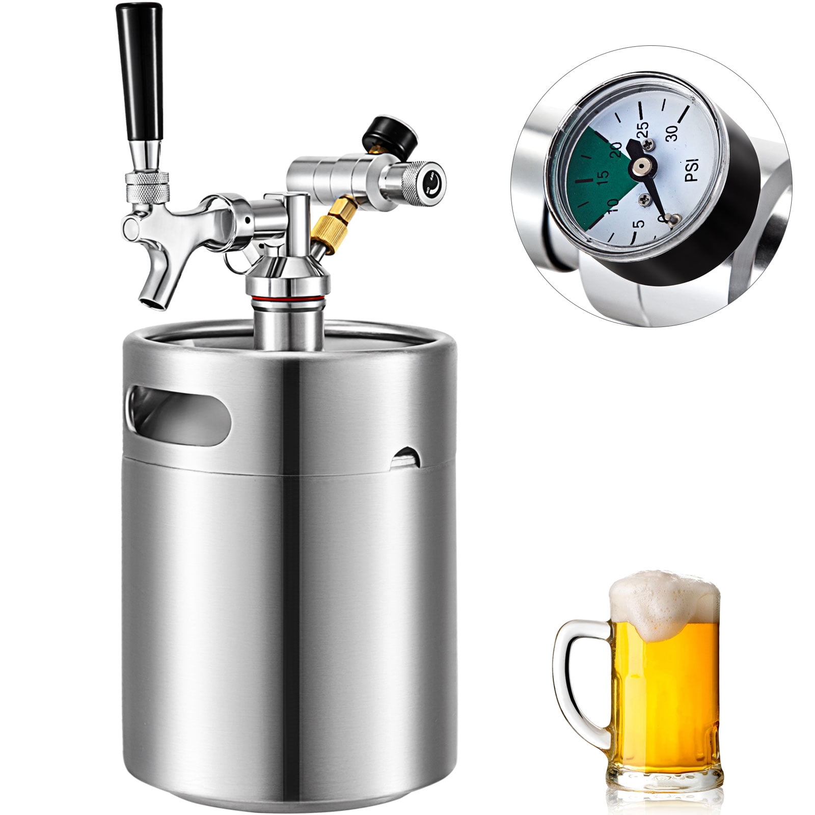VEVOR Beer Mini Keg Mini Keg Growler 2/4/5 L Pressurized Growler w/ Tap Faucet