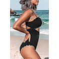 thumbnail image 3 of Women's One Piece Swimsuit Sexy Black Cutout Scallop Trim Bathing Suit, 3 of 5