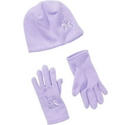 Girl's Fleece Gloves and Beanie Set with Butterflies