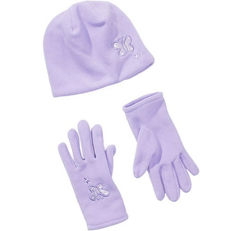 Girl's Fleece Gloves and Beanie Set with Butterflies