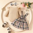thumbnail image 3 of HCNTES Baby Girl Winter Clothes Baby Girl Clothes Fall Winter Outfit Long Sleeve Ruffle Solid Romper Plaid Bear Suspender Skirt Bow Headband 3 Pcs Set, 3 of 7