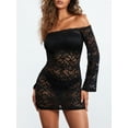 thumbnail image 3 of JYYYBF Women's Off Shoulder Lace Dress Fashion Long Sleeve See-Through Bodycon Mini Dress Clubwear, 3 of 9
