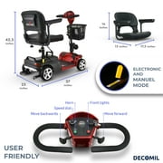 DECOMIL 4 Wheels Folding Motorized Mobility Scooter, Lightweight Electric Scooter with Long Battery Life, Premium Comfort Seat, and LED Lights, for Adults and Seniors, Supports up to 285 lbs