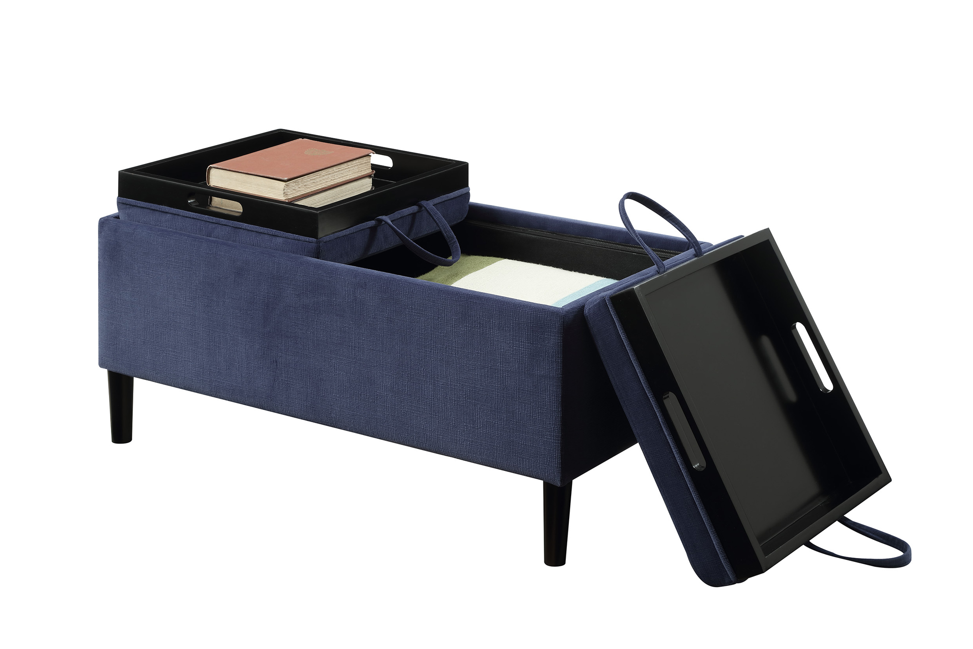 Convenience Concepts Designs4Comfort Magnolia Storage Ottoman with Reversible Trays, Dark Blue Corduroy - image 3 of 4