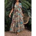 thumbnail image 2 of Womens Flowy Boho Floral Paisley Long Dress Summer Loose Fit V Neck Short Sleeve Casual Maxi Gown, 2 of 5