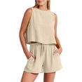 thumbnail image 4 of Women's Set Summer Sleeveless Tops And Drawstring Shorts Fashion Suit 2pcs, 4 of 6