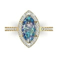 thumbnail image 2 of 2.38ct marquise cut blue moissanite 14k yellow gold halo Bridal Wedding Engagement Promise Anniversary Ring for Women size 7.75, 2 of 7