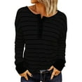 thumbnail image 1 of Soighxzc Womens T Shirts Casual Shirt Long-Sleeve Blouse Fit Spring Autumn Winter Stripe Print Henley Neck Pullover Tee Tops Black S, 1 of 1