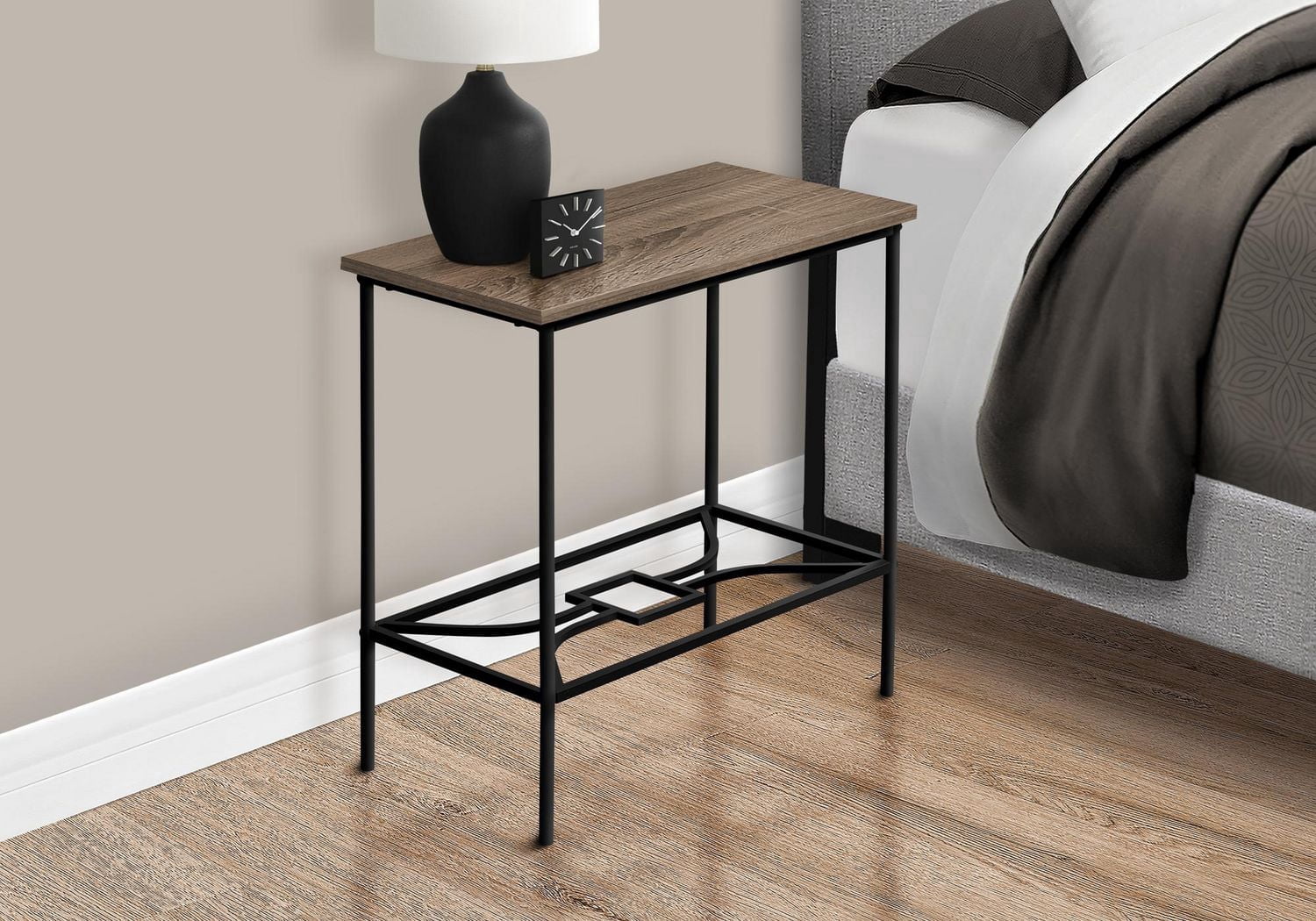 Monarch Specialties Accent Table, Side, End, Narrow, Small, 2 Tier, Living Room, Bedroom, Metal, Laminate, Brown, Black, Contemporary, Modern