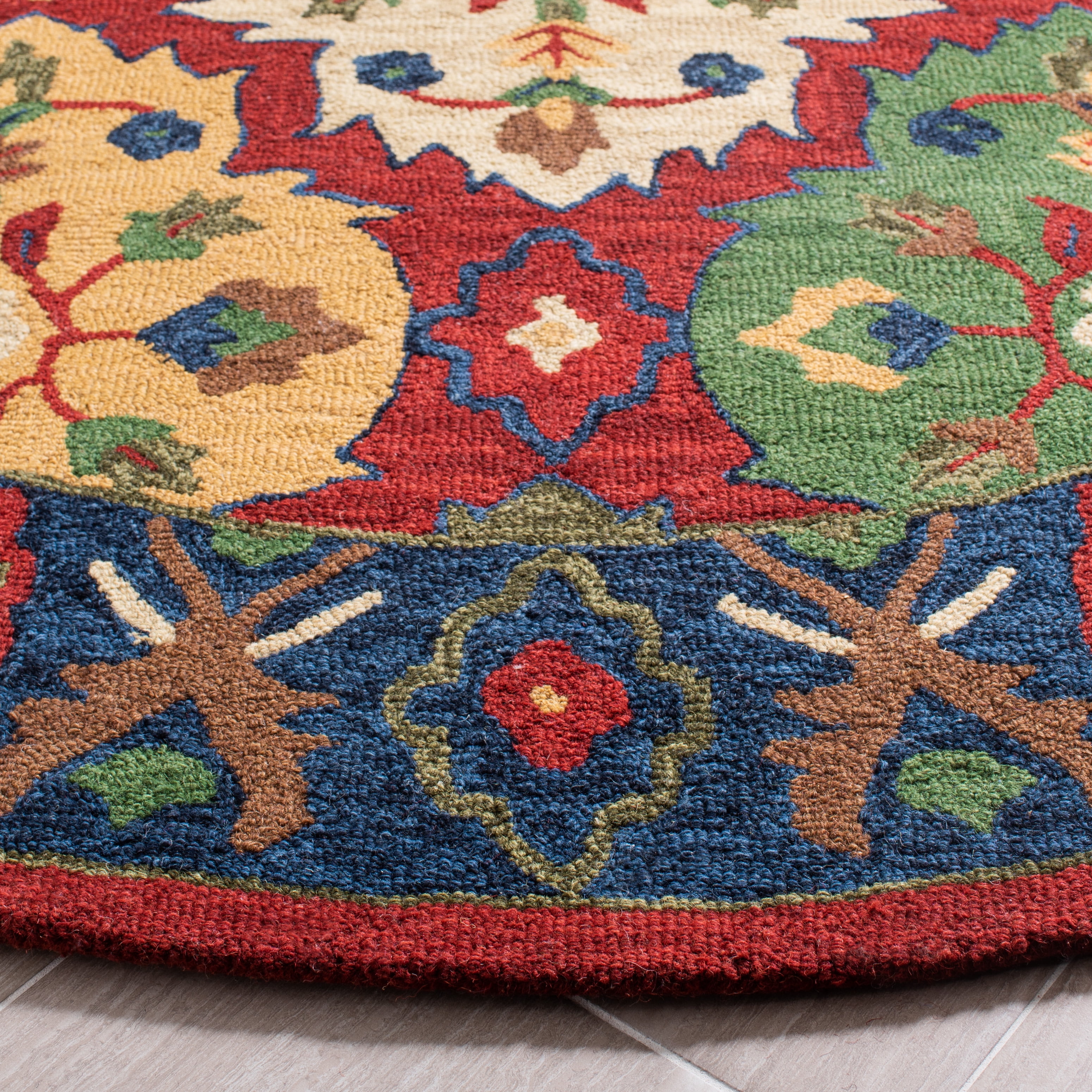 SAFAVIEH Heritage Darius Tribal Wool Area Rug, Red/Blue, 6' x 6' Round
