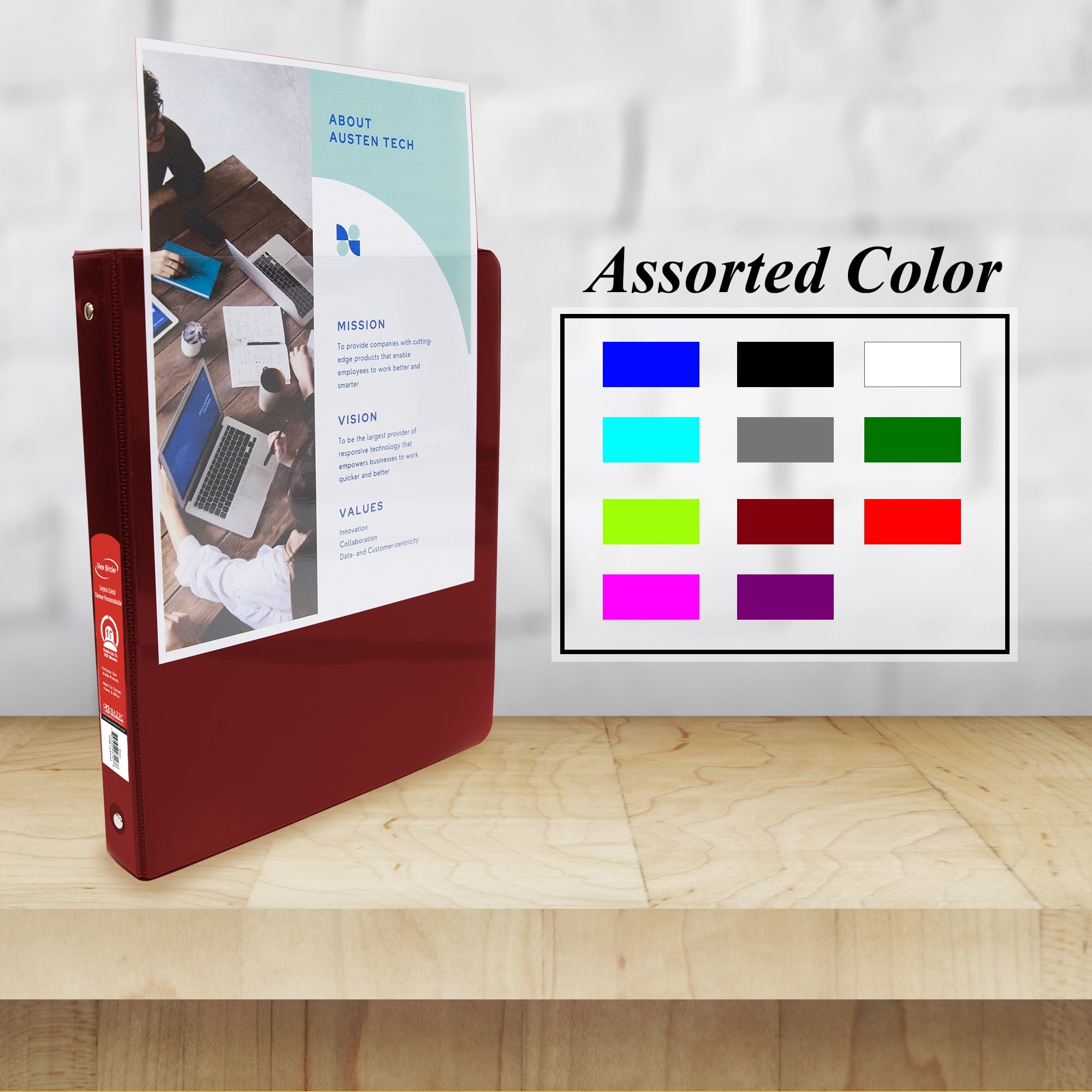 BAZIC 3-Ring View Binder with 2 Pockets, 1.5", Burgundy