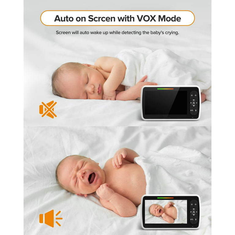 Monitor de bebé con cámara sin WiFi 720P 5 pulgadas pantalla HD visión  nocturna, batería de 22 horas, rango de 1000 pies, zoom 4X audio de 2 vías  +