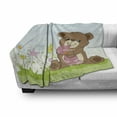thumbnail image 3 of Flower Soft Flannel Fleece Throw Blanket, Cartoon Style Teddy Bear with Toy in Meadow Swirled Flowers Butterfly and Cloud, Cozy Plush for Indoor and Outdoor Use, 70" x 90", Multicolor, by Ambesonne, 3 of 6