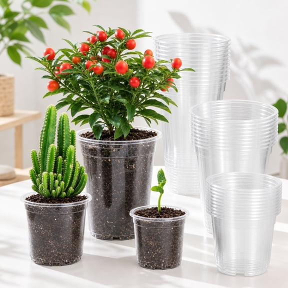 Tutuviw 30Pack Clear Planters for Indoor Plants 4/5/6", Plant Pots with Drainage, Plastic Nursery Pots for Planting, High Transparency Reinforced Plastic Flower Pots Seed Starter Pots