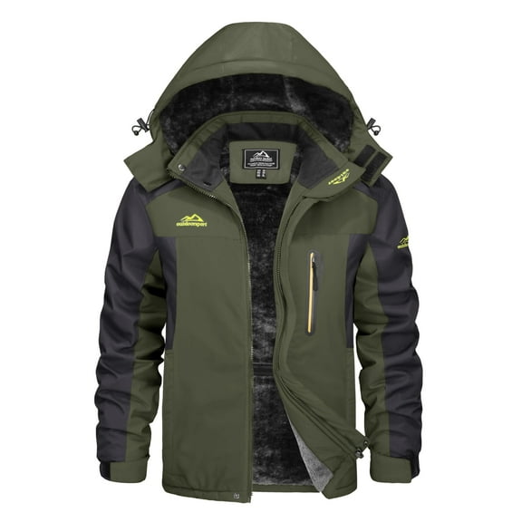 KEFITEVD Men's Winter Ski Jackets Heveyweight Waterproof Fleece Mountain Jacket Windproof Warm Coat with Hooded Snowboard Insulated Jacket Parka Raincoat with Multi-Pockets for Hiking Walking Skiing