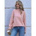 thumbnail image 5 of Women'S Quarter Zip Tunics Fall Winter Long Sleeve Pullover Ribbed Quilted V Neck Collared Outfits Loose Pink L, 5 of 10