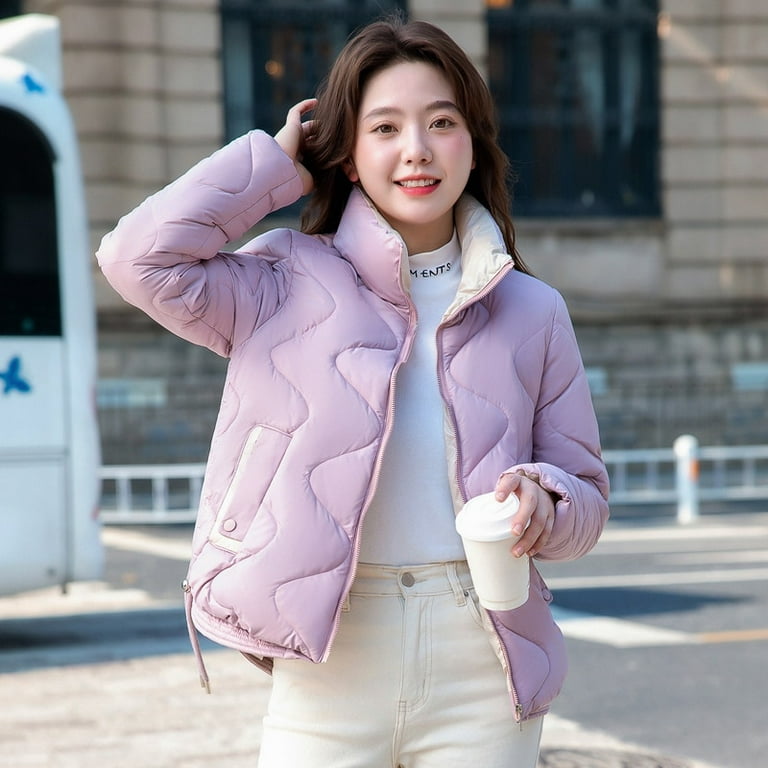 Zipper Warm Puffer Jackets For Winter Hiking Ski, Solid Color Crop Puffer  Coat, Women's Clothing - Temu