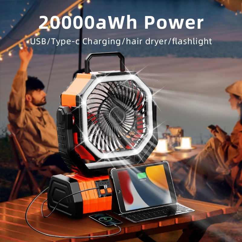 Universal HF-F6 Portable Rechargeable Outdoor Camping Fan USB Table Fan With LED Light And Power Bank For Camping Outdoor