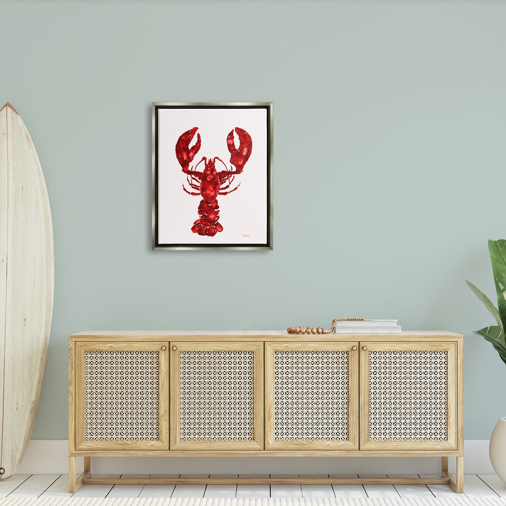 Stupell Industries Red Lobster Marine Paint Speckled Watercolor Painting Luster Gray Floating Framed Canvas Print Wall Art, Design by Patti Mann