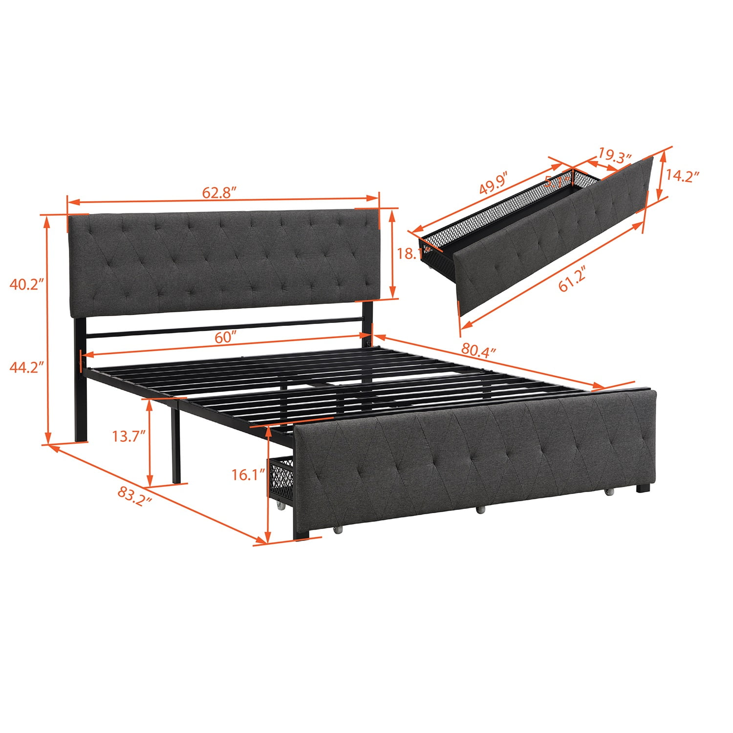 Kadyn Platform Queen Bed Frame with Headboard, Strong Metal Slats Support, No Box Spring Needed, Metal Platform Bed Frame for Bedroom, Gray&Queen Kadyn Platform Queen Bed Frame with Headboard, Strong Metal Slats Support, No Box Spring Needed, Metal Platform Bed Frame for Bedroom, Gray&Queen