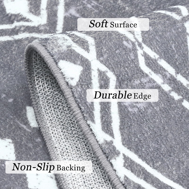 Jamfeel Area Rugs Vintage Geometric Printed Washable Rug Comfy Soft Non Slip Low Pile Carpet for Living Room, Kitchen, Office 4'x6' Gray
