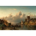 thumbnail image 2 of Charles Leickert 24x18 Black Ornate Framed Double Matted Museum Art Print Titled: A Ferry Crossing a River in the Evening (1867), 2 of 5
